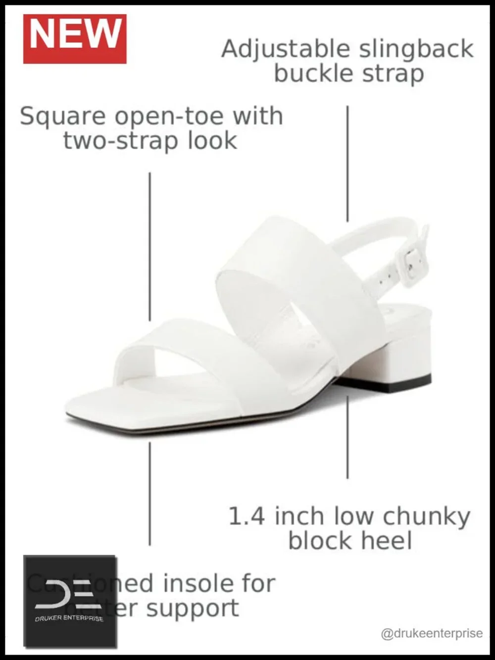 Womens Low Chunky Block Heel Two Strap Square Open Toe Heeled Sandals Slingback